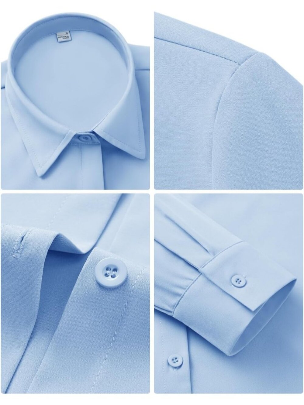 Women's Light Blue Stain Shield Dress Long Sleeve Button Down Wrinkle Free Shirt - Picture 6 of 6